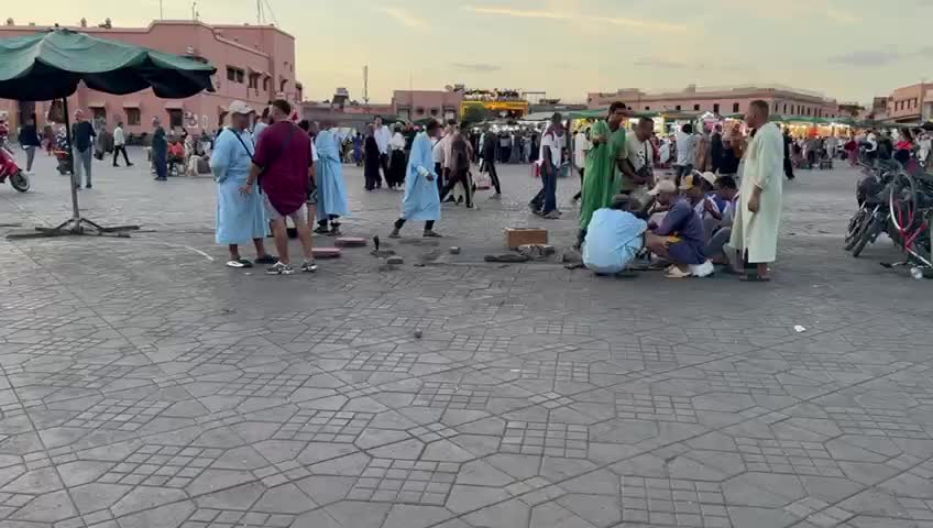 A wide view across a busy Marrakech square